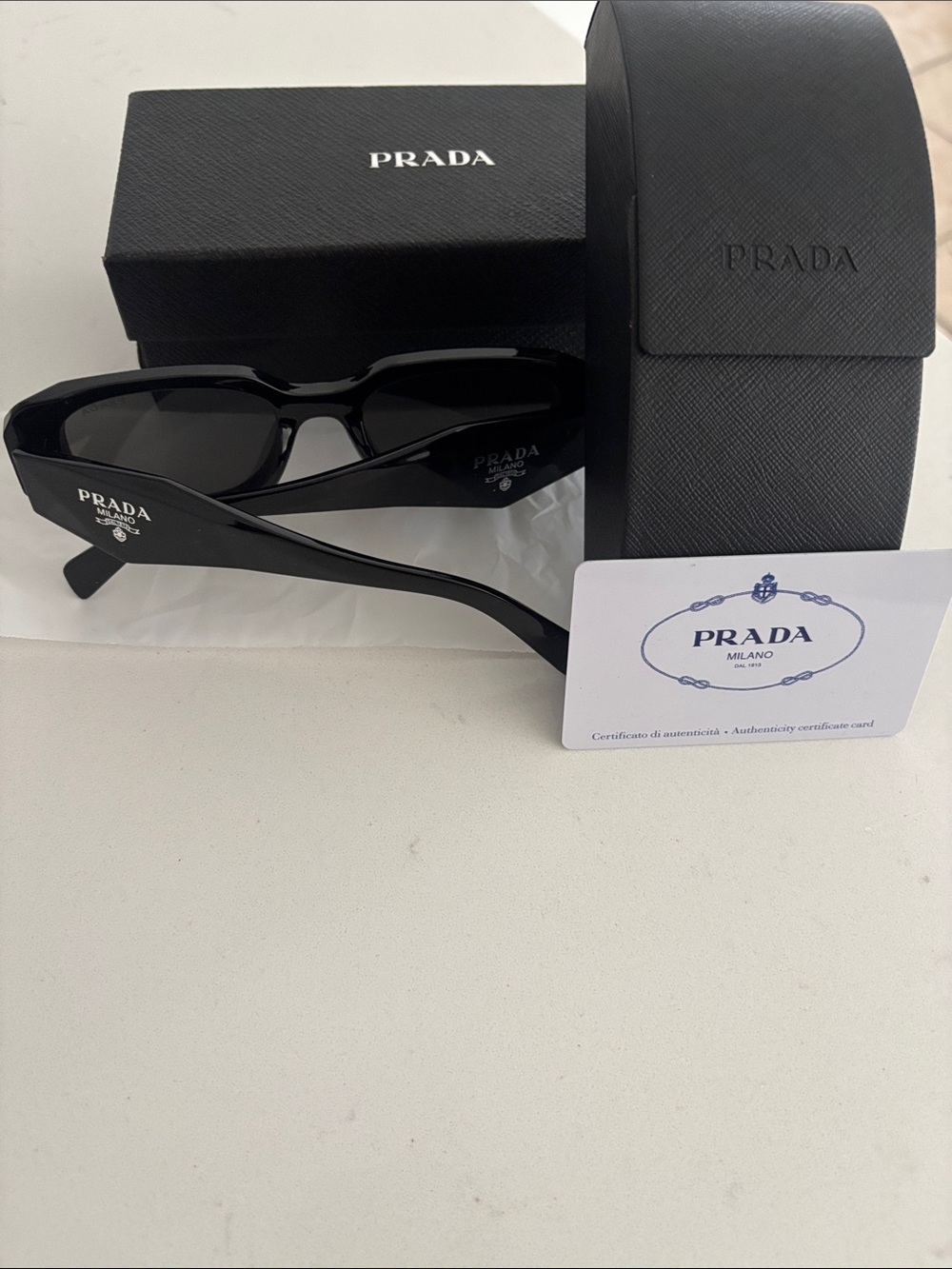 Prada Black Rectangular Logo Temple Sunglasses